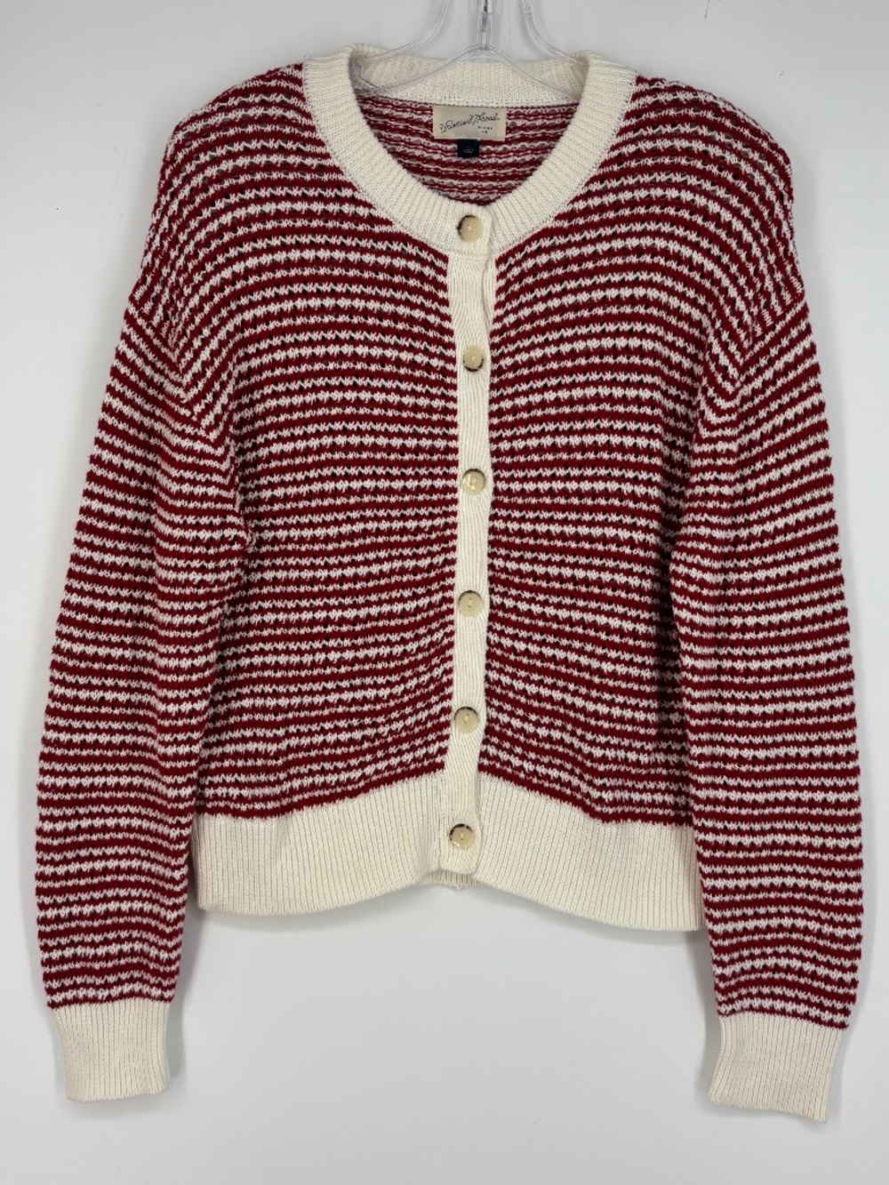 Universal Thread Womens Small Button Front Cardigan Sweater Red Cream Stripes